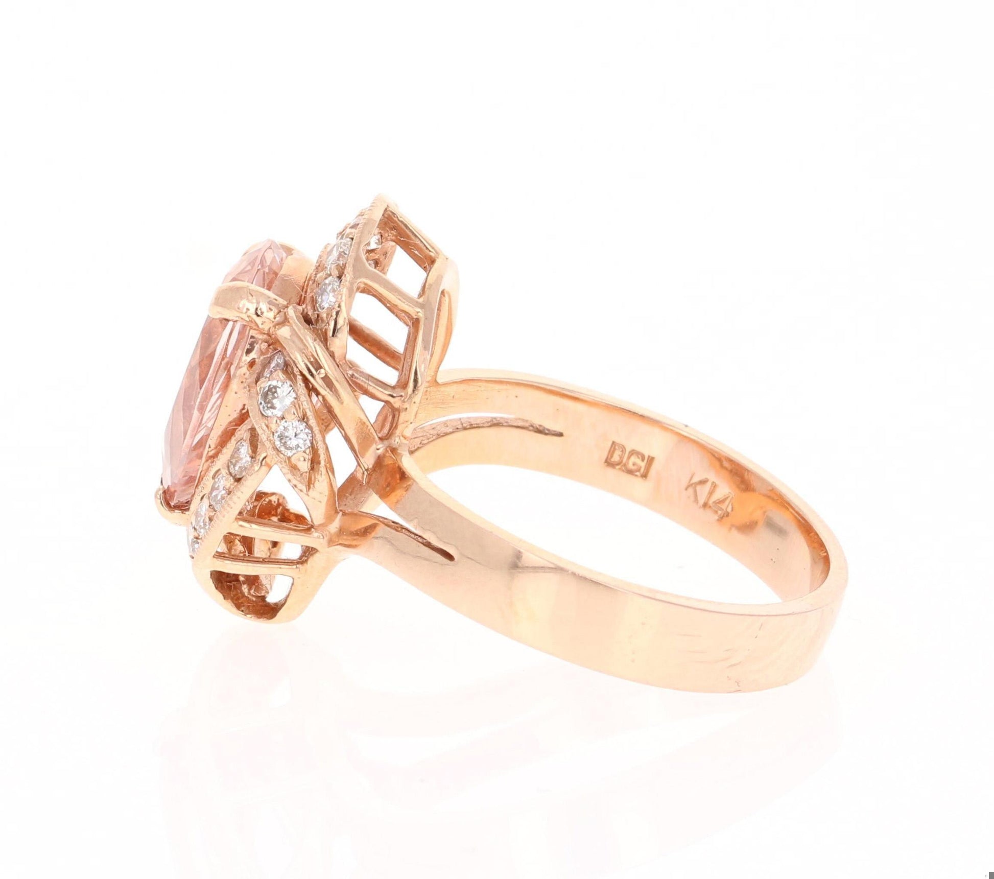 2.98 Carat Morganite Diamond 14 Karat Rose Gold Cocktail Ring