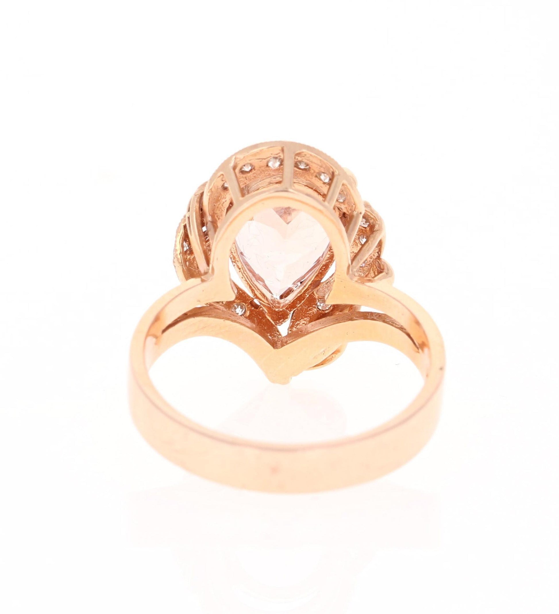 2.98 Carat Morganite Diamond 14 Karat Rose Gold Cocktail Ring