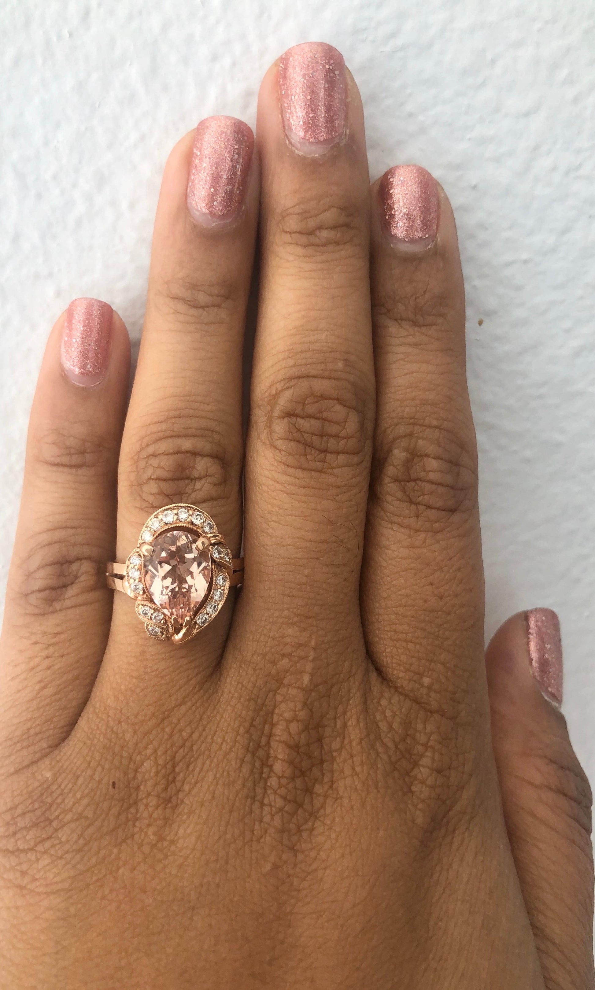 2.98 Carat Morganite Diamond 14 Karat Rose Gold Cocktail Ring