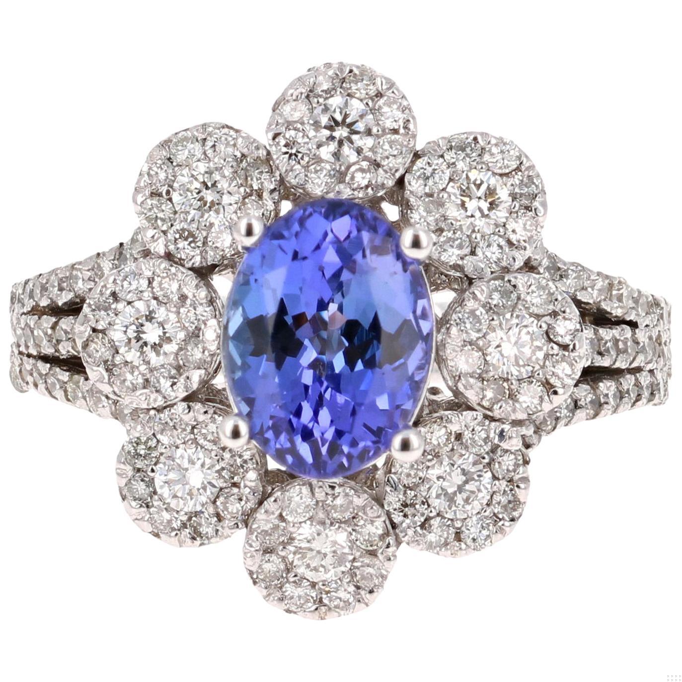 2.98 Carat Tanzanite Diamond 14 Karat White Gold Ring