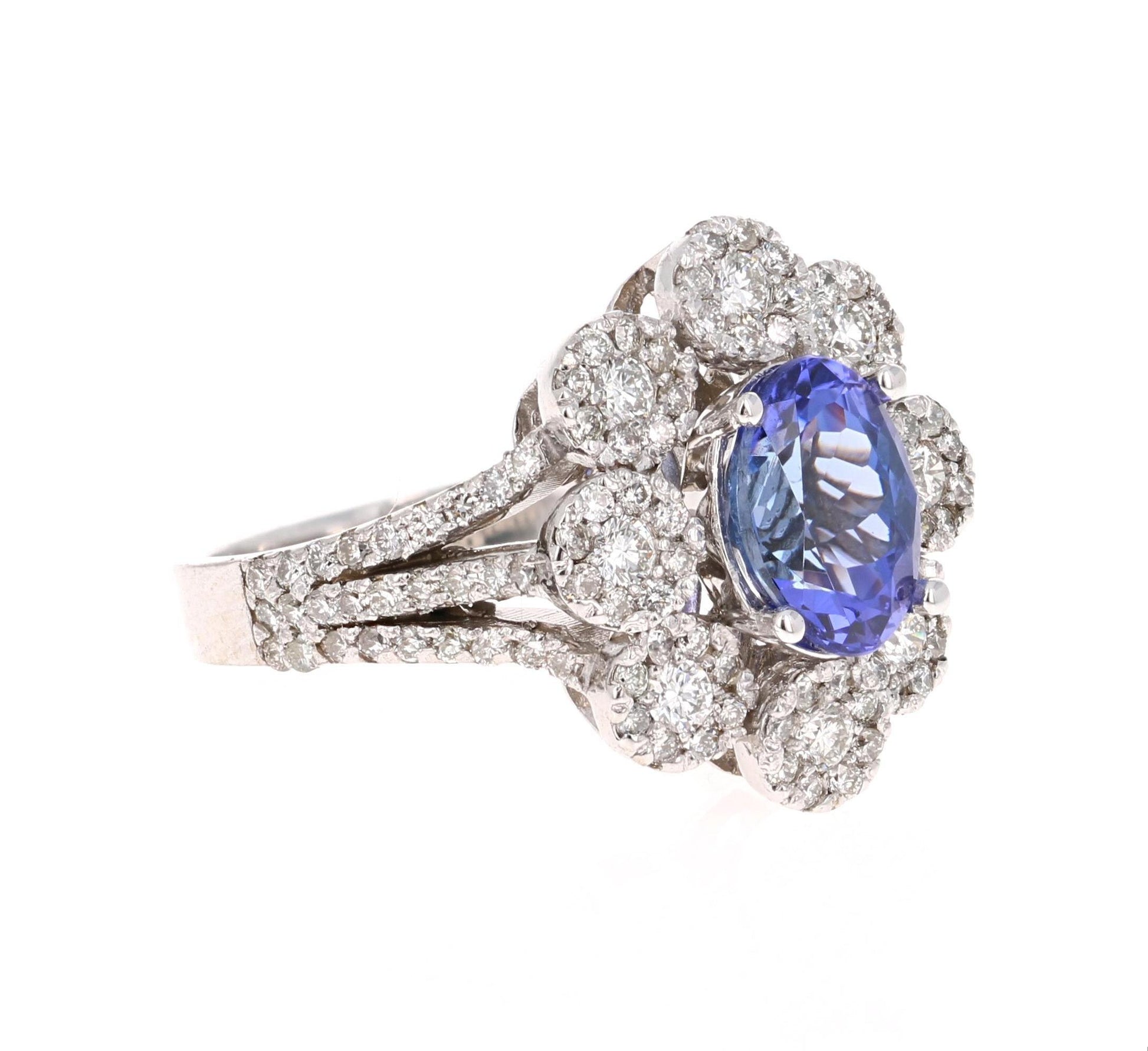2.98 Carat Tanzanite Diamond 14 Karat White Gold Ring