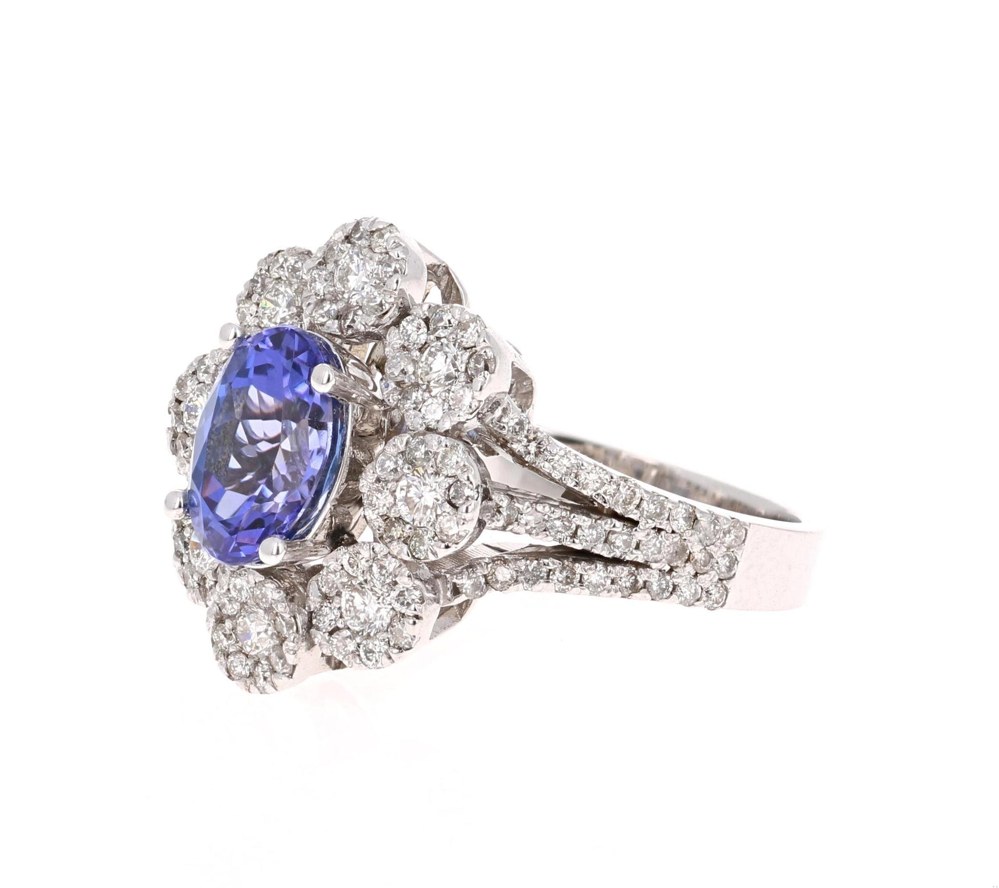 2.98 Carat Tanzanite Diamond 14 Karat White Gold Ring