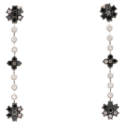 2.99 Carat Black Diamond White Diamond 14 Karat White Gold Dangle Earrings
