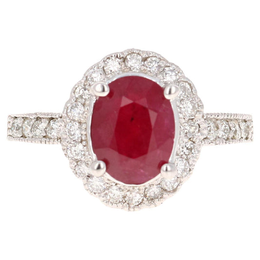 2.99 Carat Ruby Diamond 14 Karat White Gold Ring