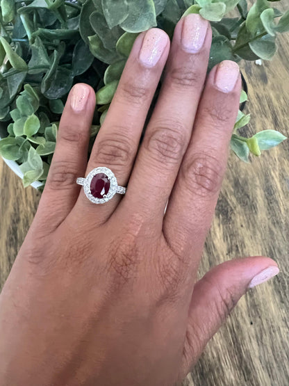 2.99 Carat Ruby Diamond 14 Karat White Gold Ring