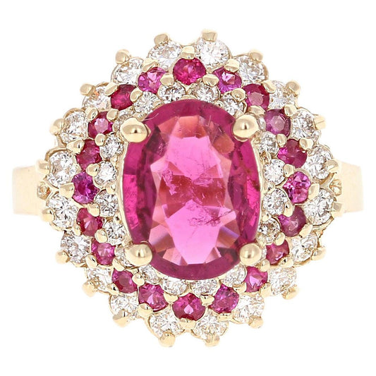 3.03 Carat Tourmaline Sapphire Diamond Yellow Gold Cluster Ring