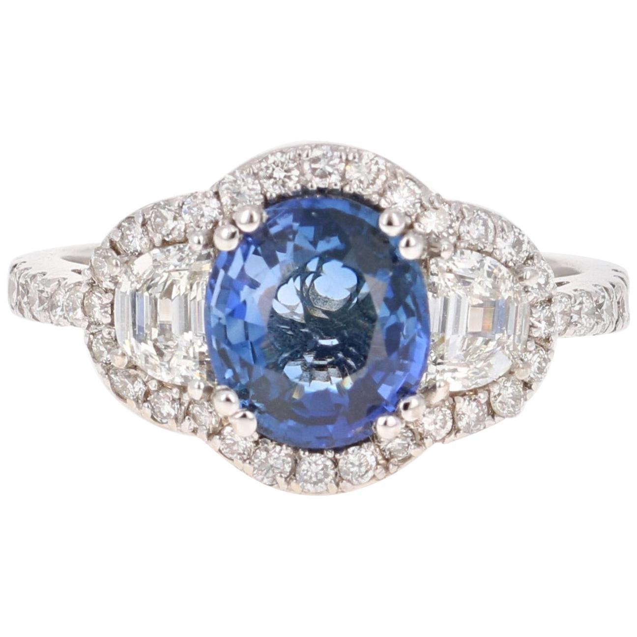 3.06 Carat GIA Certified Sapphire Diamond 18 Karat White Gold Ring