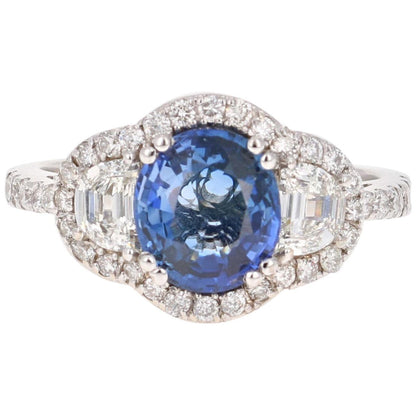 3.06 Carat GIA Certified Sapphire Diamond 18 Karat White Gold Ring