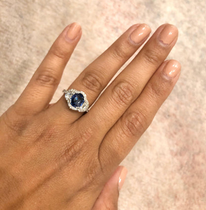 3.06 Carat GIA Certified Sapphire Diamond 18 Karat White Gold Ring