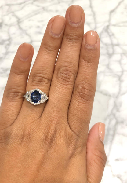 3.06 Carat GIA Certified Sapphire Diamond 18 Karat White Gold Ring