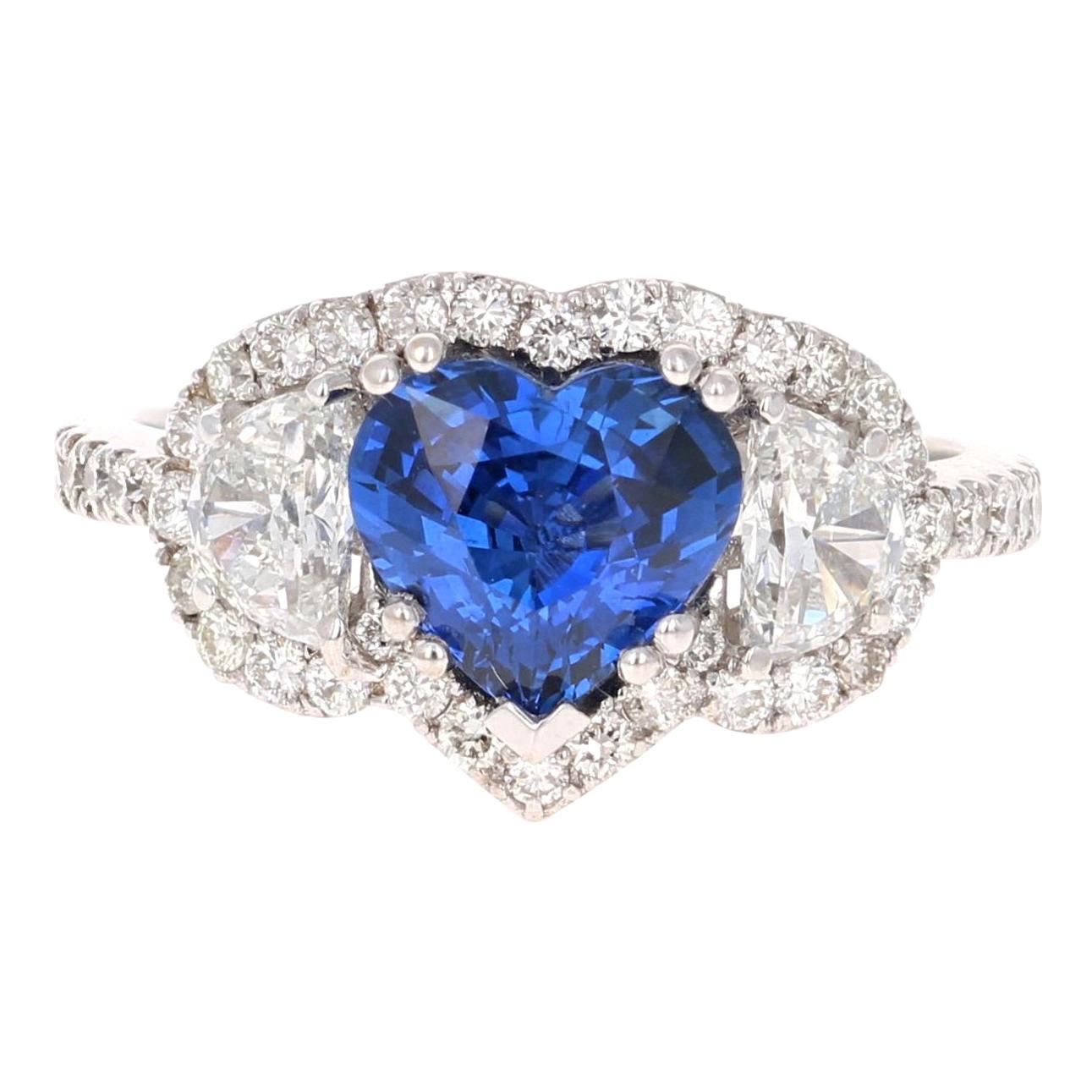 3.06 Carat GIA Certified Sapphire Diamond 18 Karat White Gold Ring