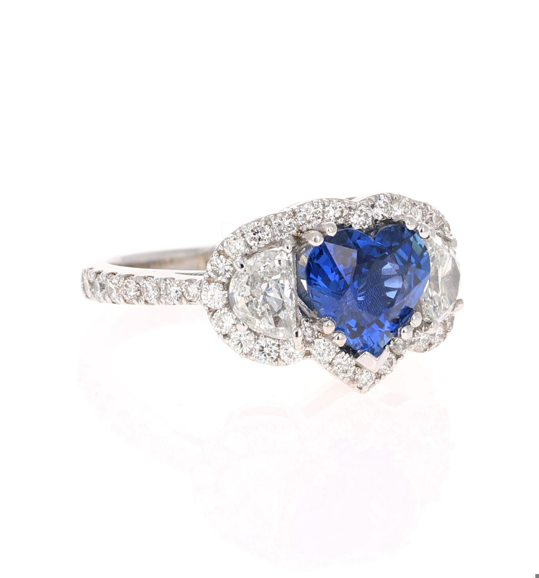 3.06 Carat GIA Certified Sapphire Diamond 18 Karat White Gold Ring