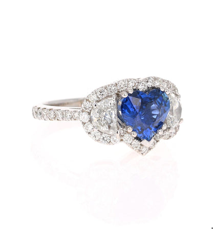 3.06 Carat GIA Certified Sapphire Diamond 18 Karat White Gold Ring