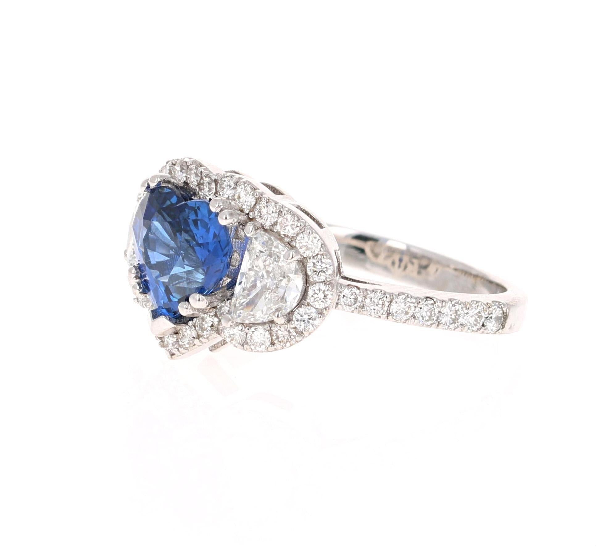 3.06 Carat GIA Certified Sapphire Diamond 18 Karat White Gold Ring