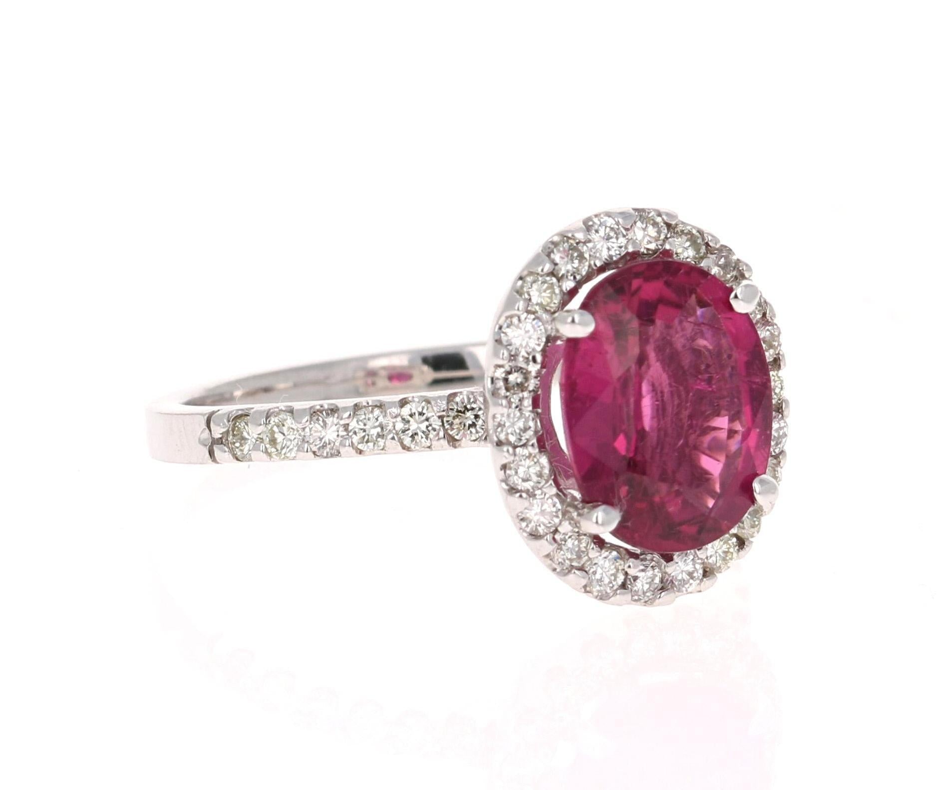 3.09 Carat Pink Tourmaline Diamond White Gold Ring