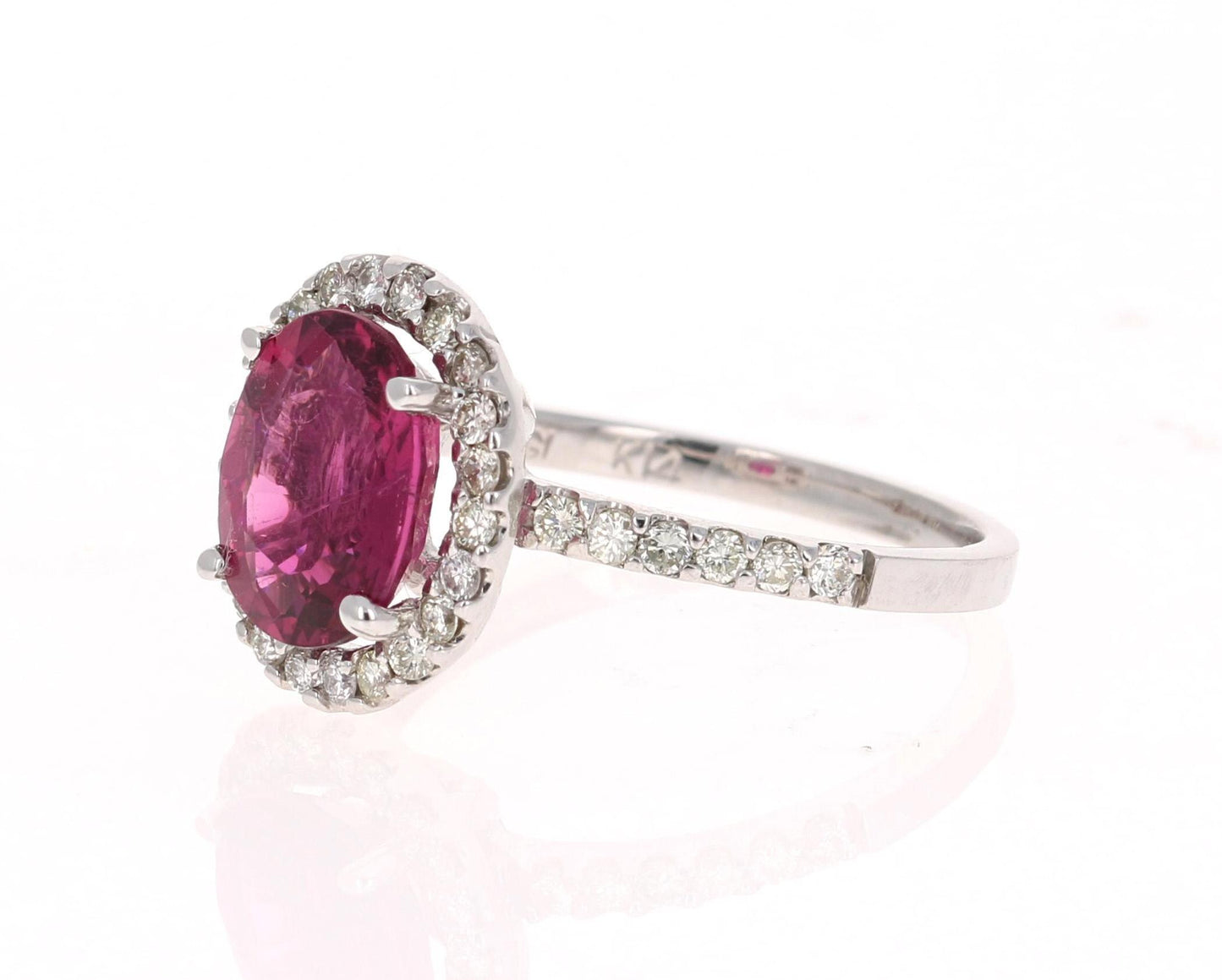 3.09 Carat Pink Tourmaline Diamond White Gold Ring