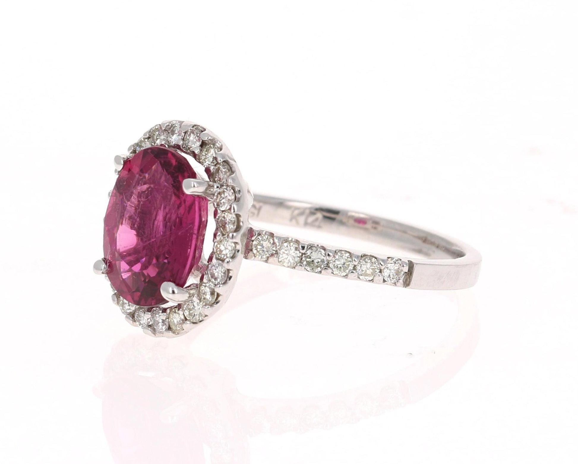 3.09 Carat Pink Tourmaline Diamond White Gold Ring