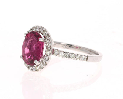 3.09 Carat Pink Tourmaline Diamond White Gold Ring