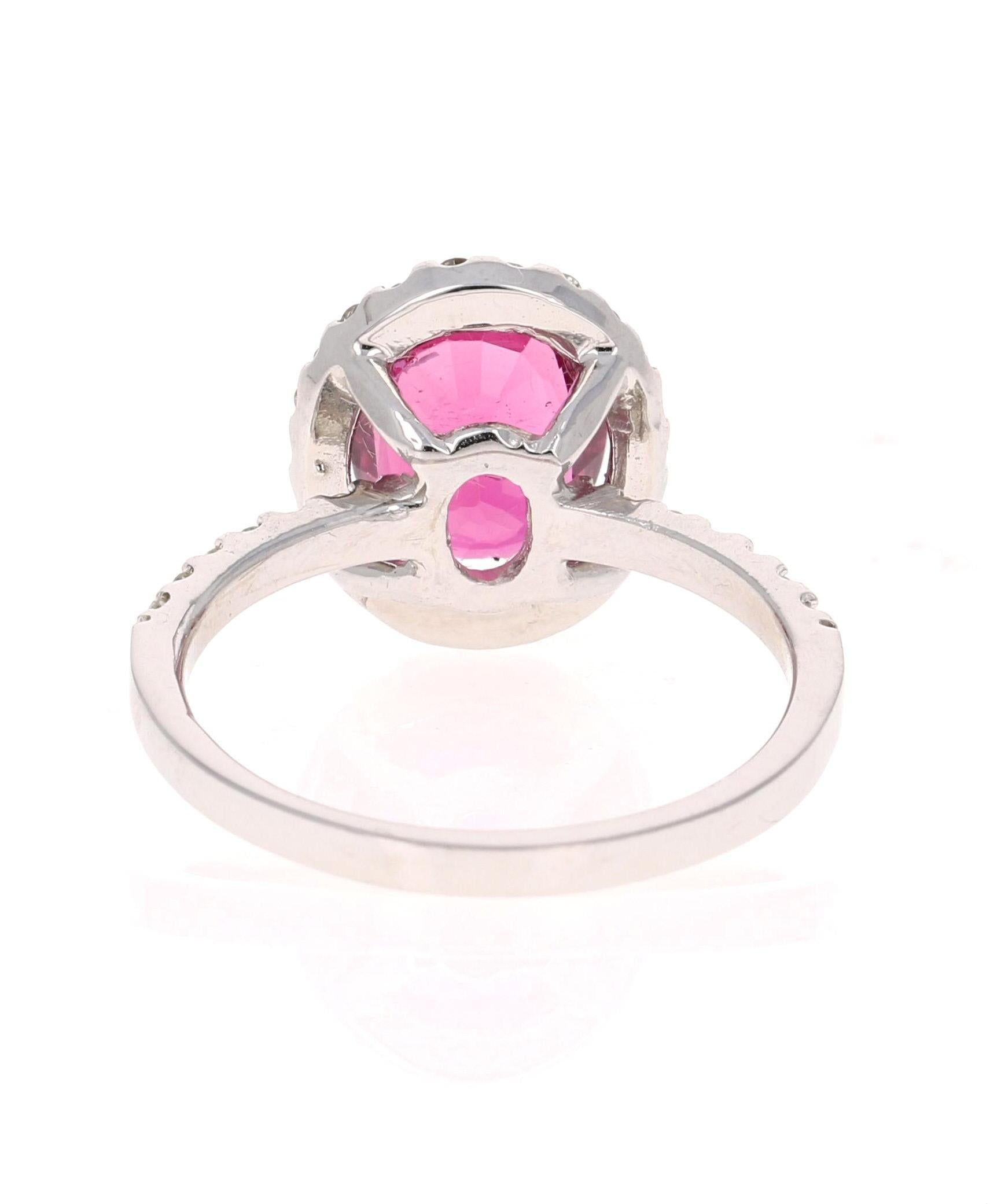 3.09 Carat Pink Tourmaline Diamond White Gold Ring