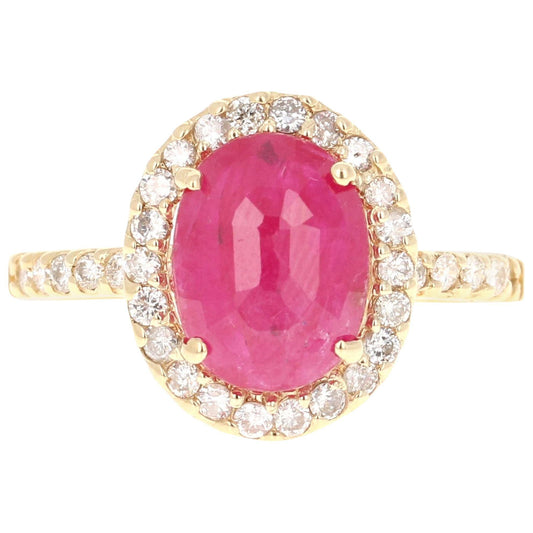 3.10 Carat Ruby Diamond 14 Karat Yellow Gold Engagement Ring