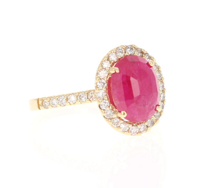 3.10 Carat Ruby Diamond 14 Karat Yellow Gold Engagement Ring