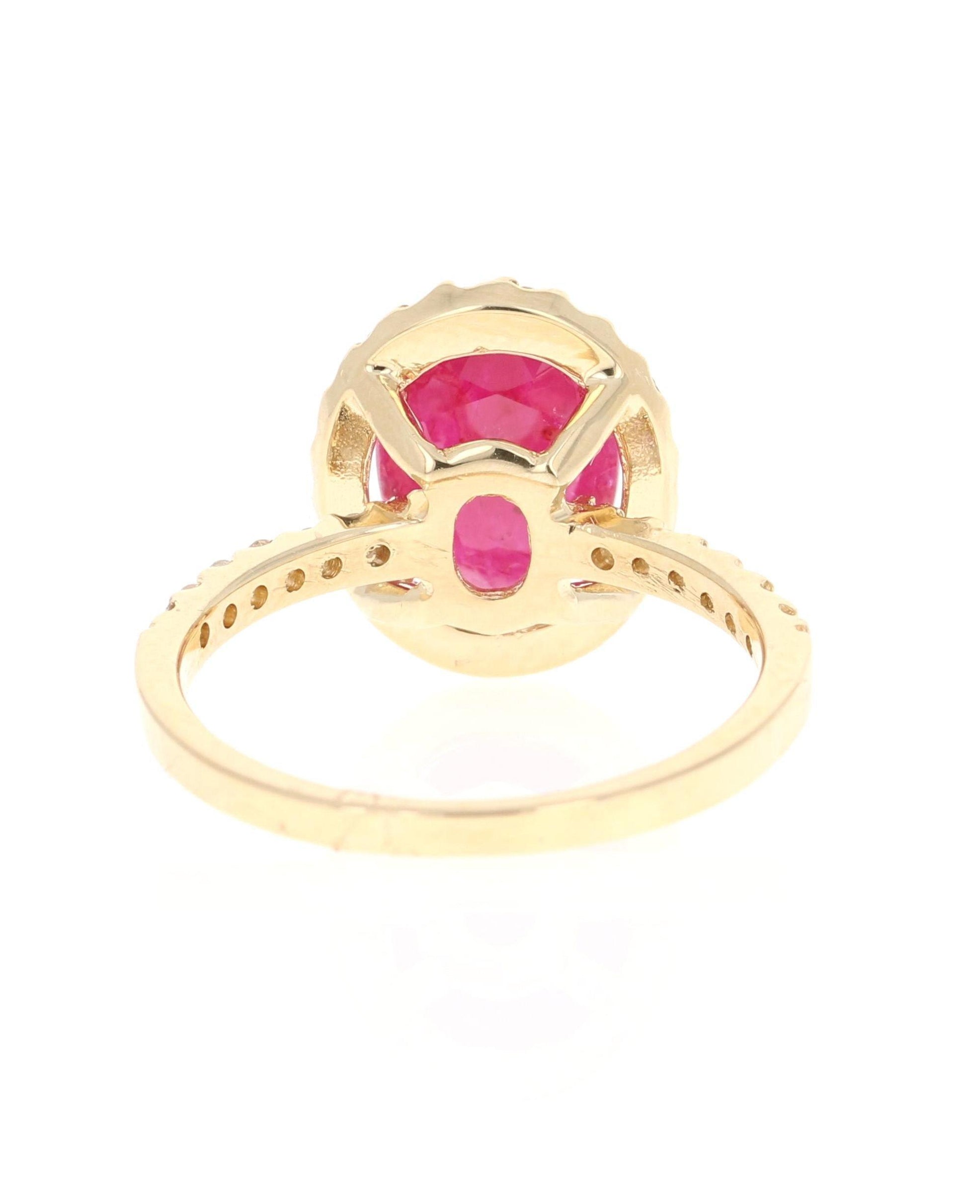 3.10 Carat Ruby Diamond 14 Karat Yellow Gold Engagement Ring