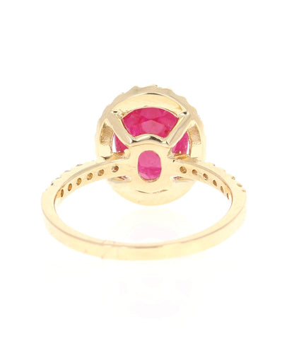 3.10 Carat Ruby Diamond 14 Karat Yellow Gold Engagement Ring