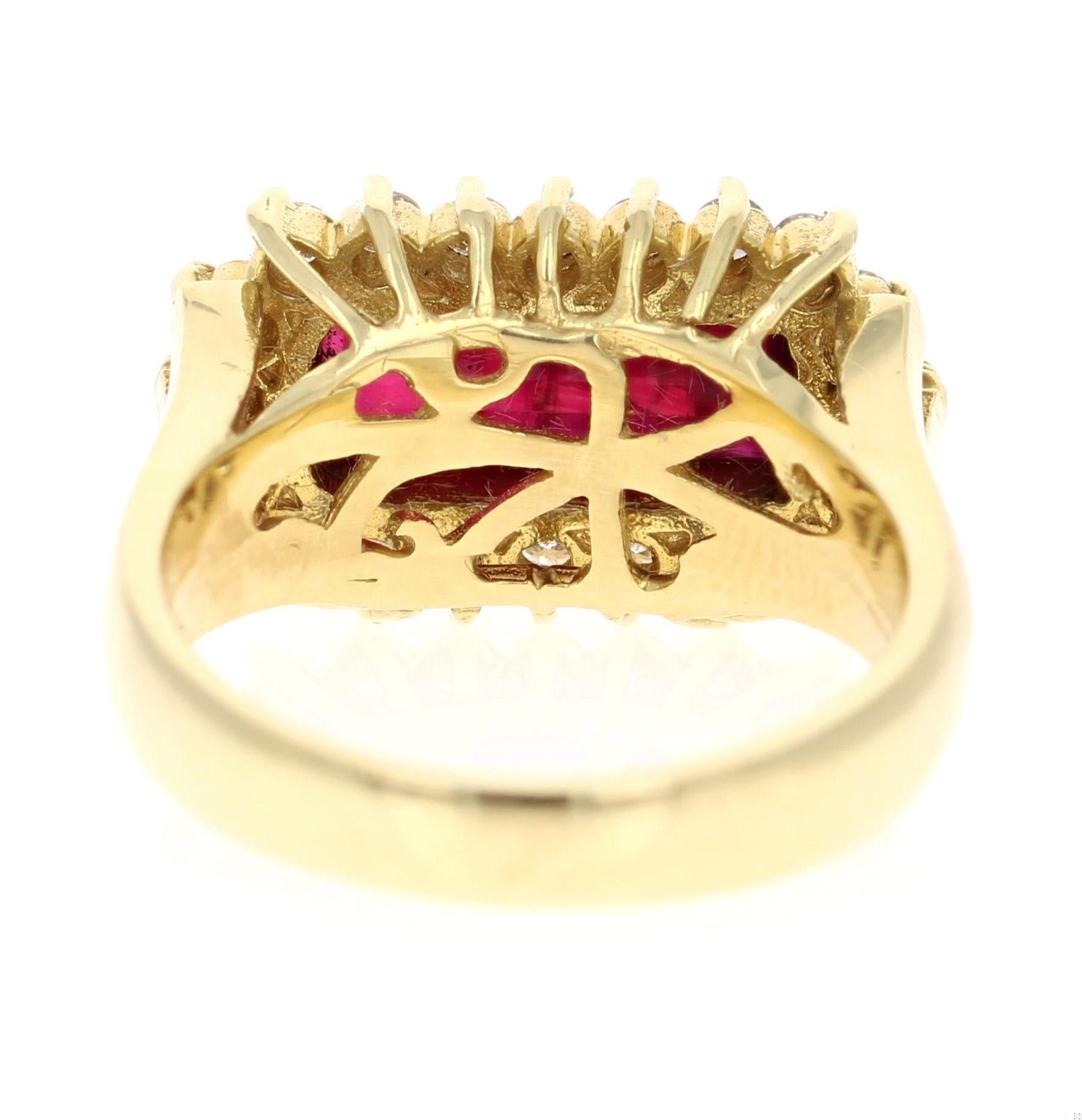 3.14 Carat Ruby Diamond 18 Karat Yellow Gold Ring