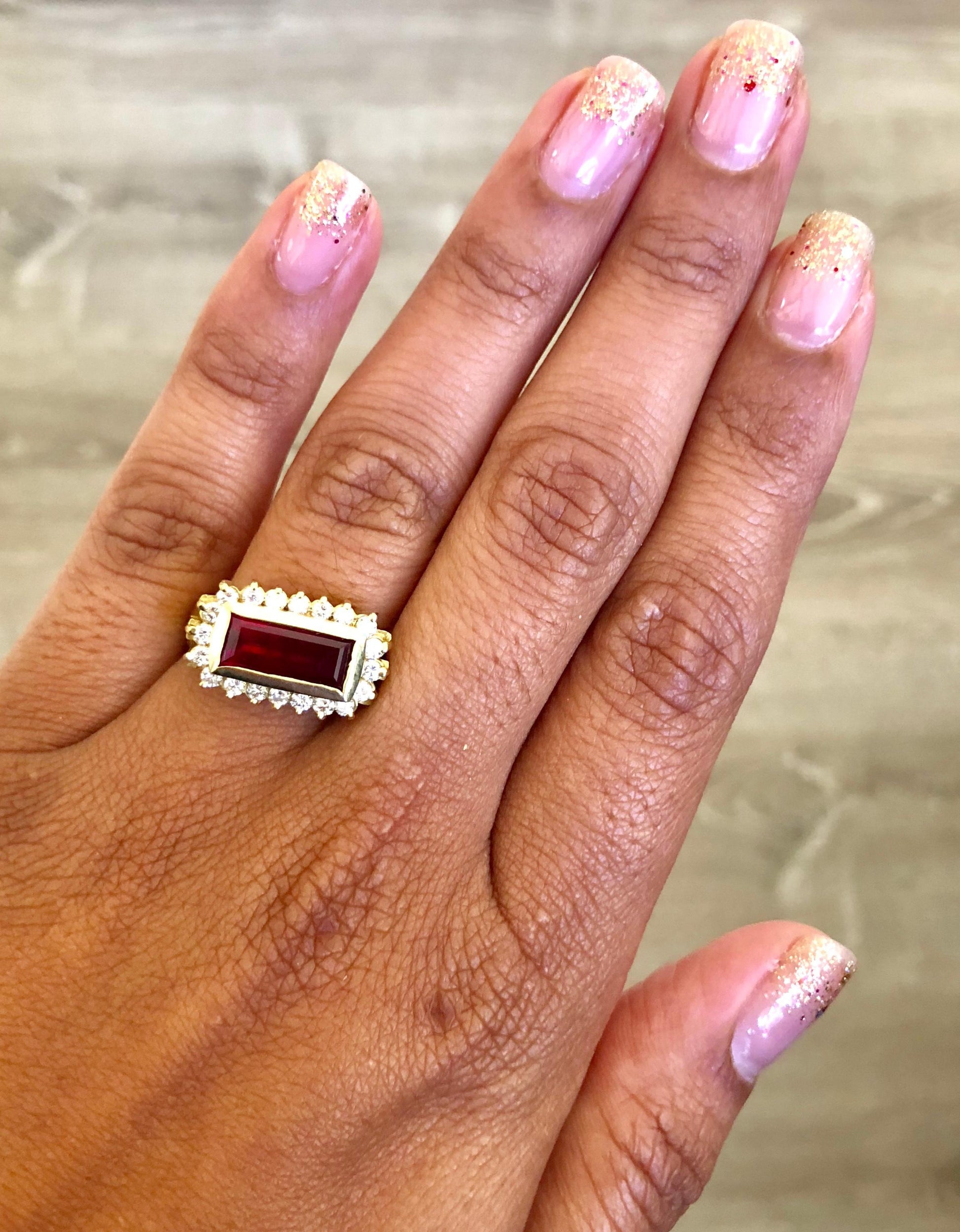 3.14 Carat Ruby Diamond 18 Karat Yellow Gold Ring