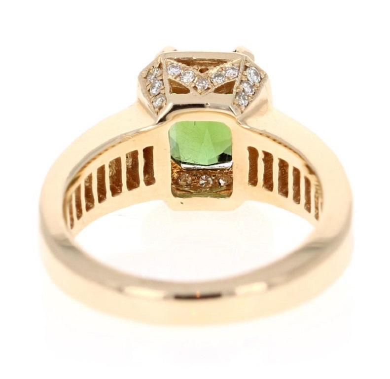 3.15 Carat Green Tourmaline Diamond 14 Karat Yellow Gold Ring