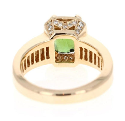3.15 Carat Green Tourmaline Diamond 14 Karat Yellow Gold Ring