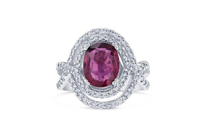 3.15 Carat Oval Cut Pink Tourmaline Diamond White Gold Cocktail Ring