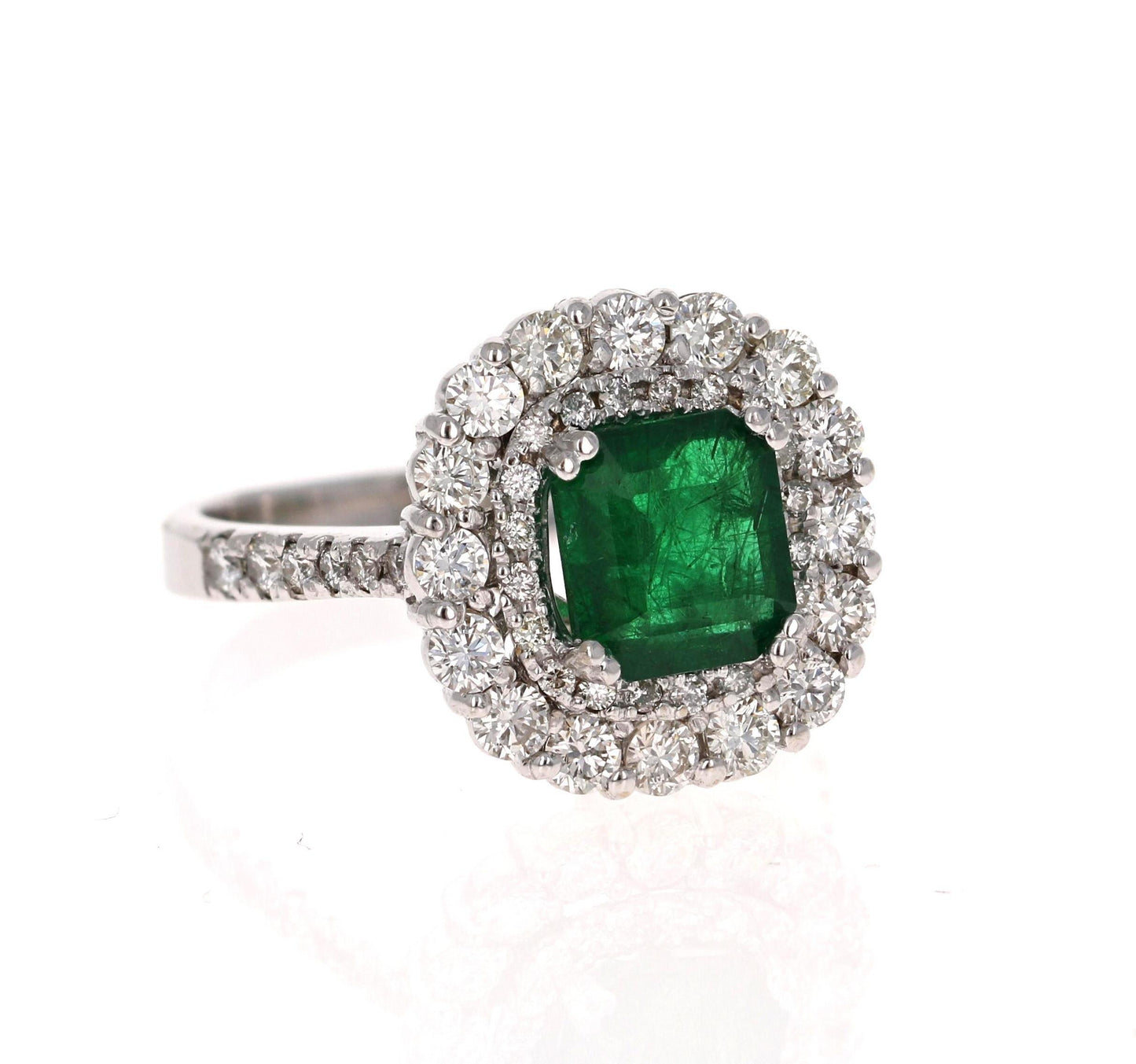 3.17 Carat Emerald Diamond 18 Karat White Gold GIA Certified Engagement Ring