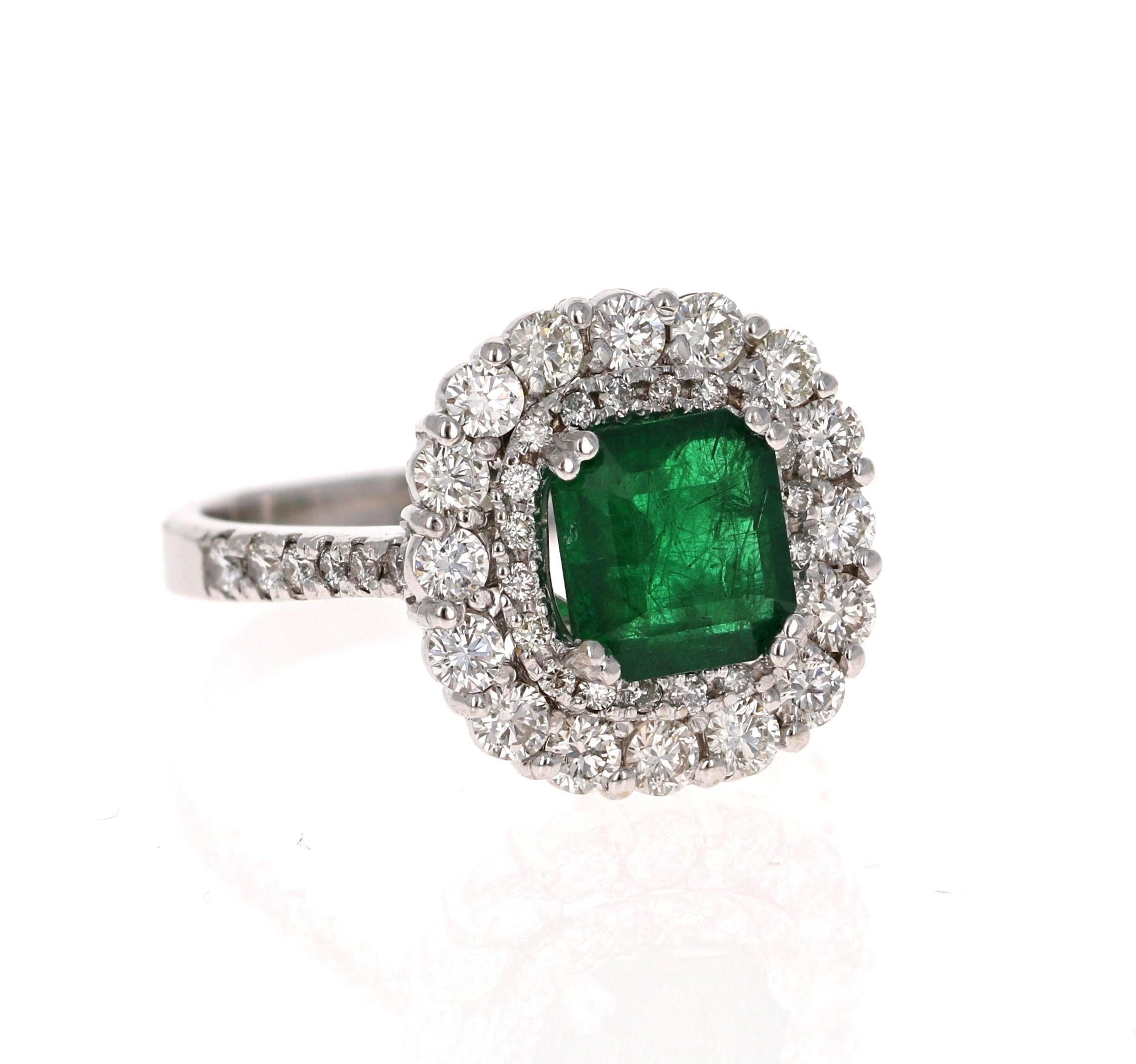 3.17 Carat Emerald Diamond 18 Karat White Gold GIA Certified Engagement Ring