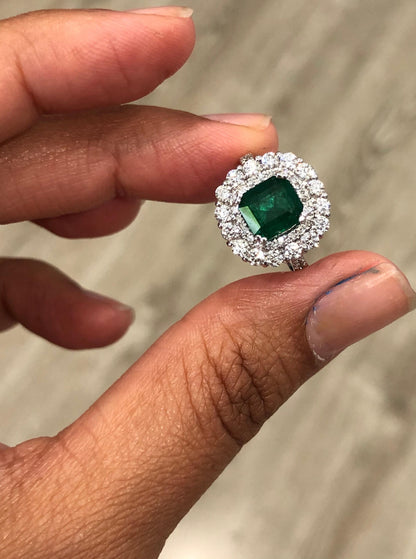 3.17 Carat Emerald Diamond 18 Karat White Gold GIA Certified Engagement Ring