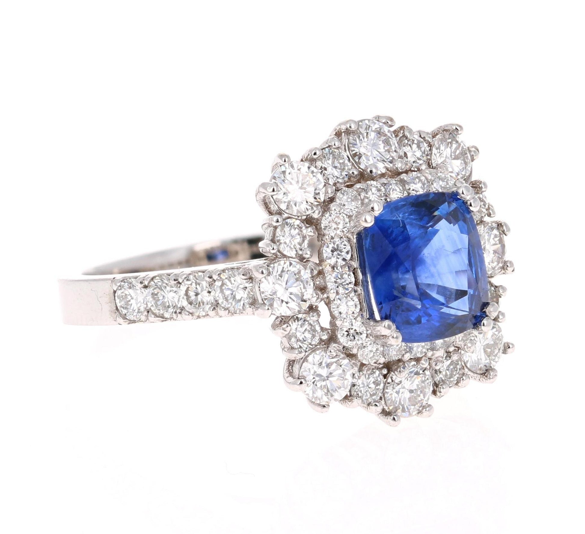 3.17 Carat GIA Certified Sapphire Diamond 18 Karat White Gold Ring
