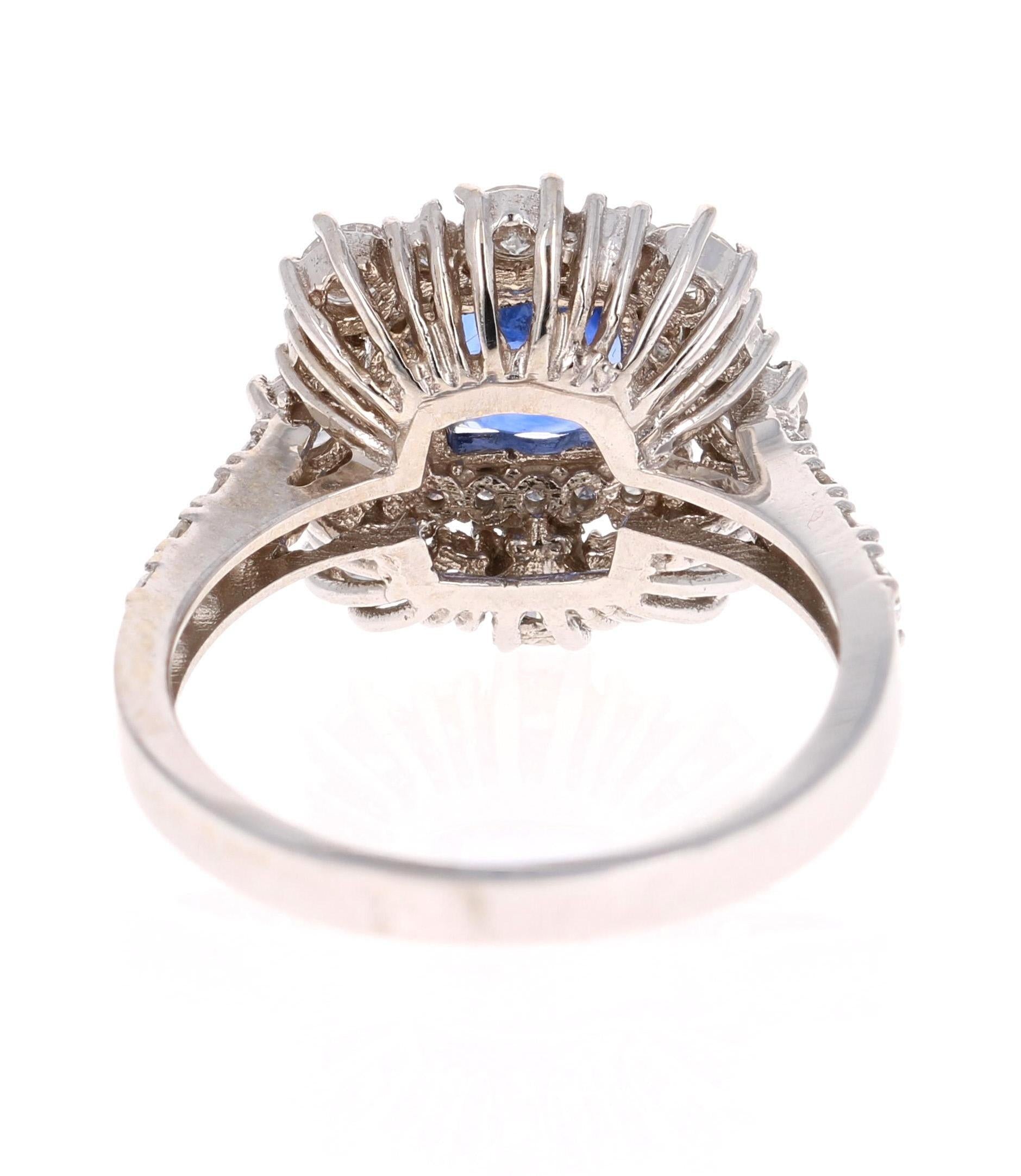 3.17 Carat GIA Certified Sapphire Diamond 18 Karat White Gold Ring