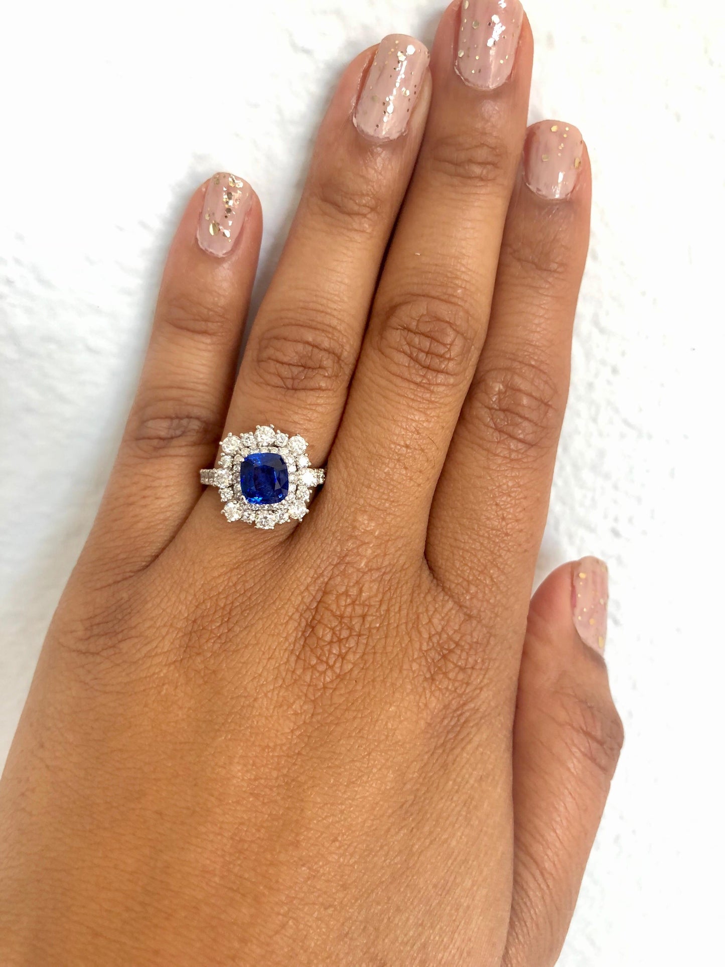 3.17 Carat GIA Certified Sapphire Diamond 18 Karat White Gold Ring