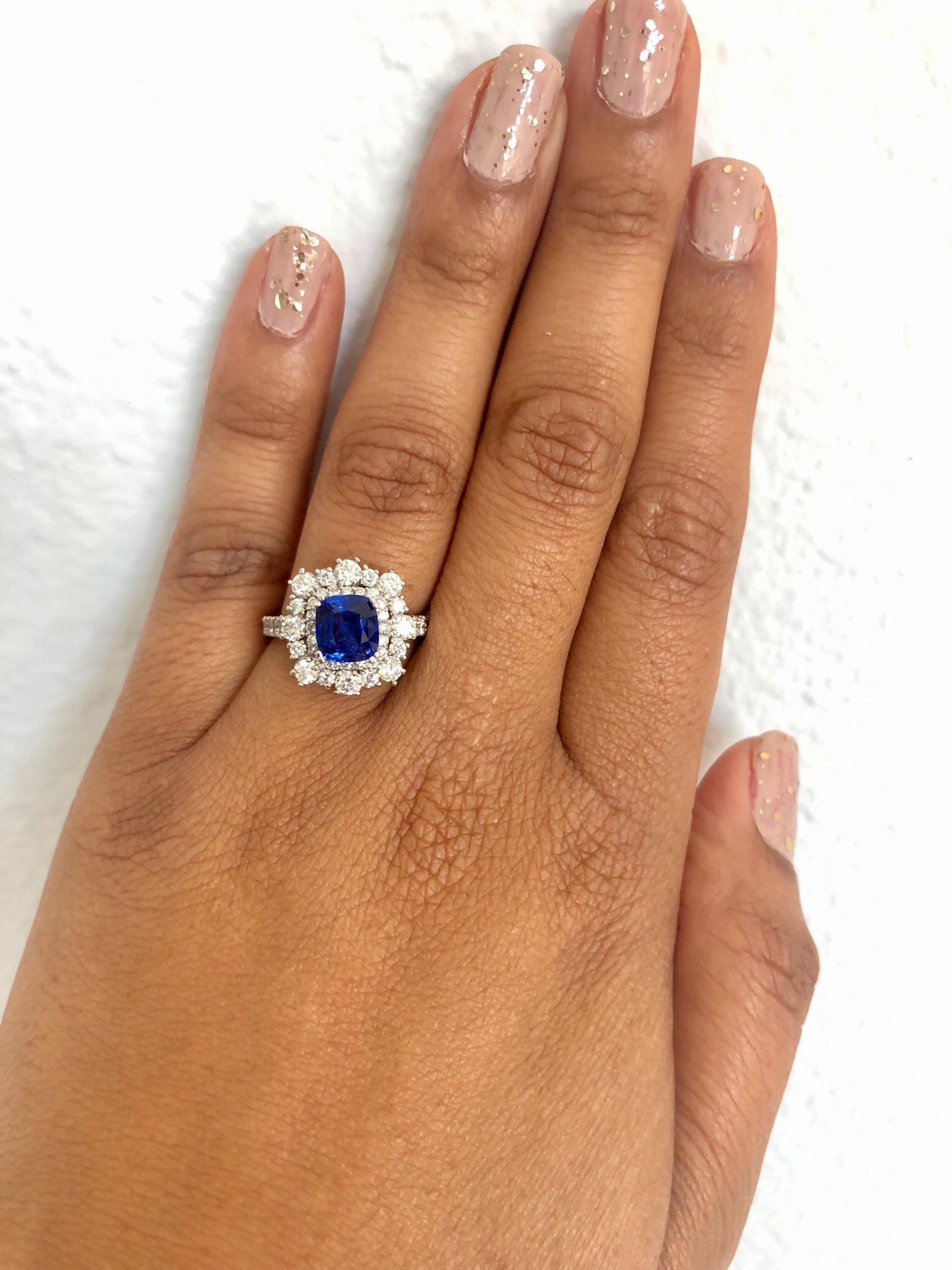 3.17 Carat GIA Certified Sapphire Diamond 18 Karat White Gold Ring