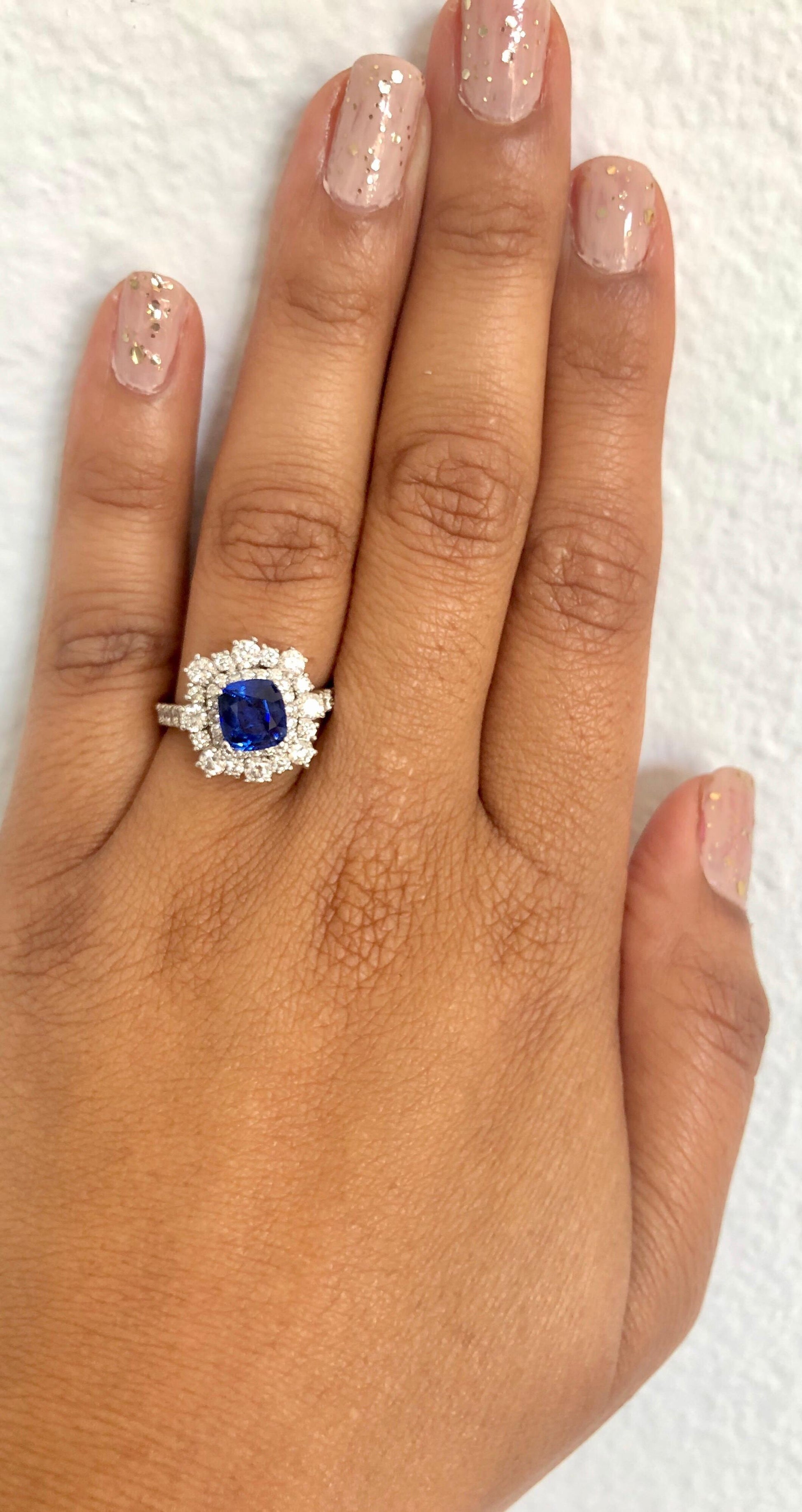 3.17 Carat GIA Certified Sapphire Diamond 18 Karat White Gold Ring