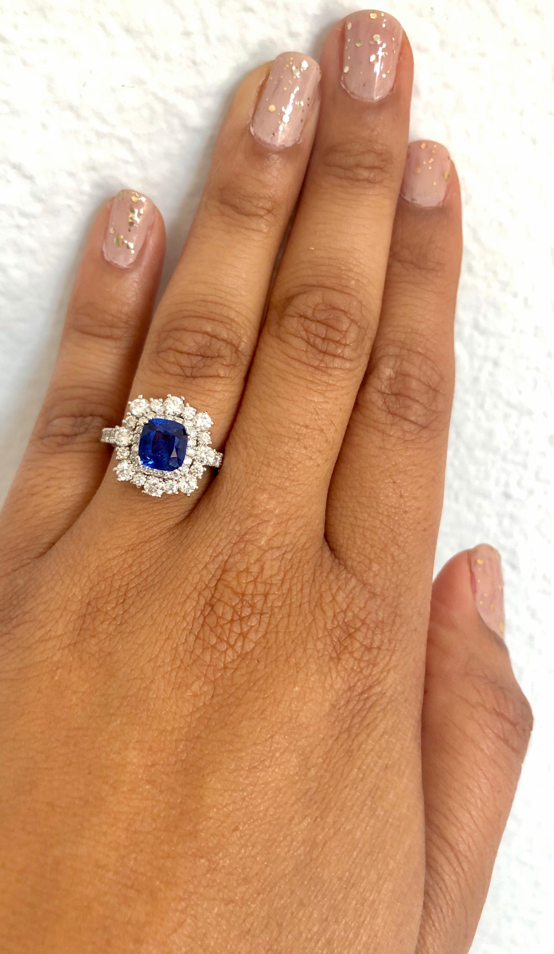 3.17 Carat GIA Certified Sapphire Diamond 18 Karat White Gold Ring