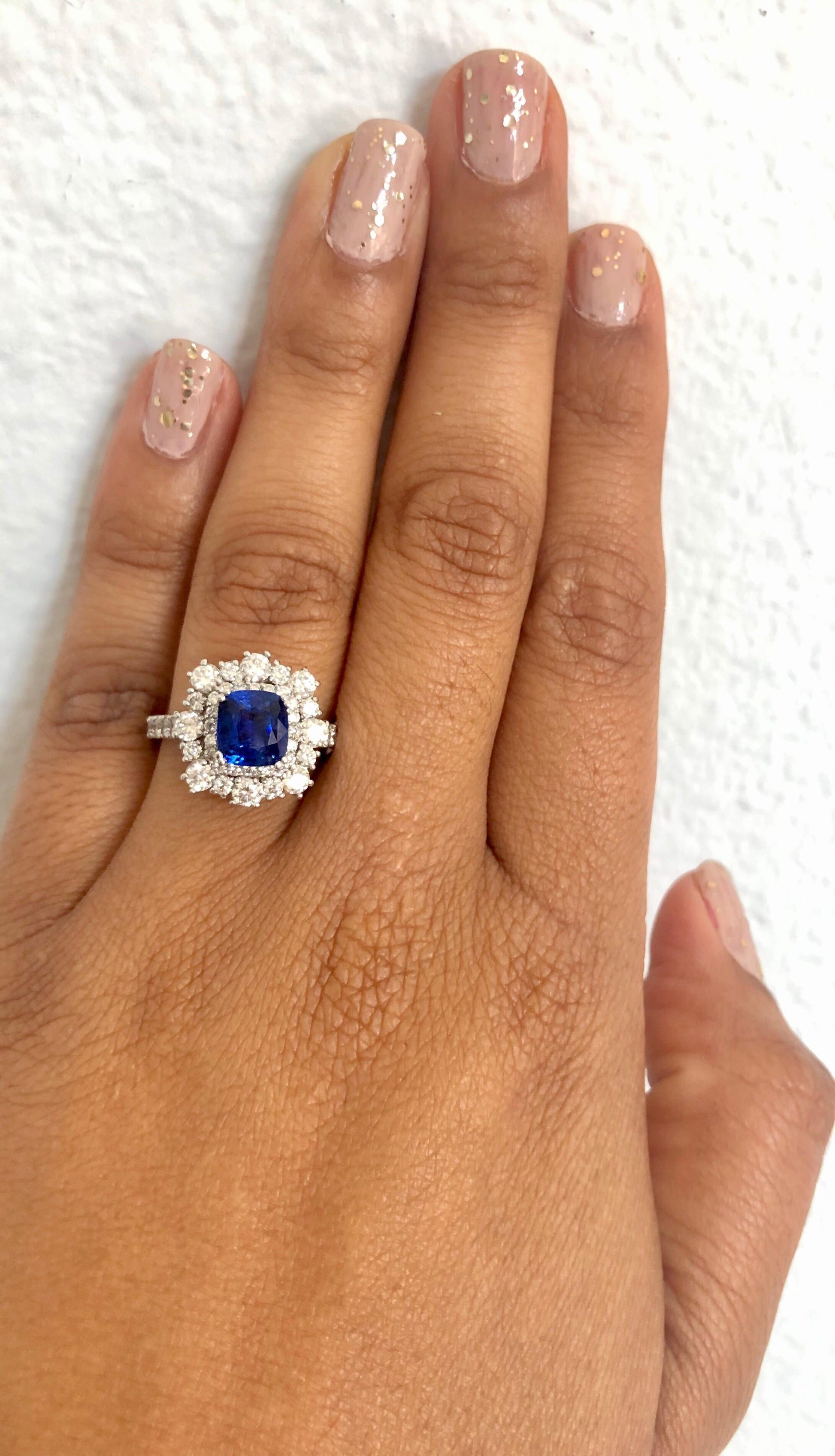 3.17 Carat GIA Certified Sapphire Diamond 18 Karat White Gold Ring
