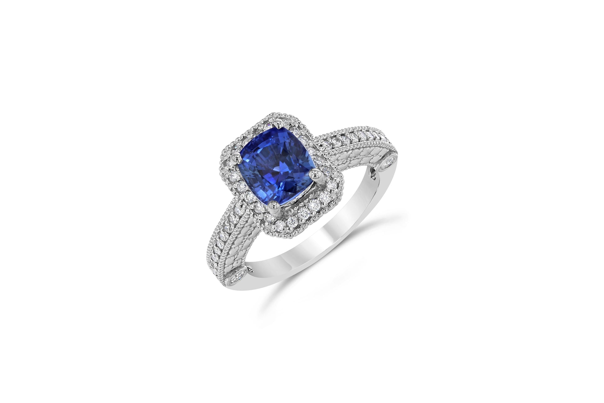 3.18 Carat Blue Sapphire Diamond Engagement Ring 14 Karat White Gold