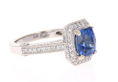 3.18 Carat Blue Sapphire Diamond Engagement Ring 14 Karat White Gold
