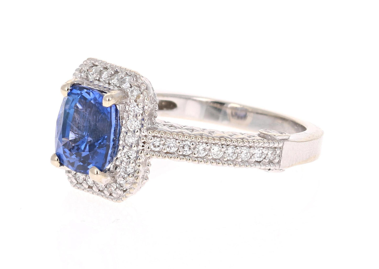 3.18 Carat Blue Sapphire Diamond Engagement Ring 14 Karat White Gold