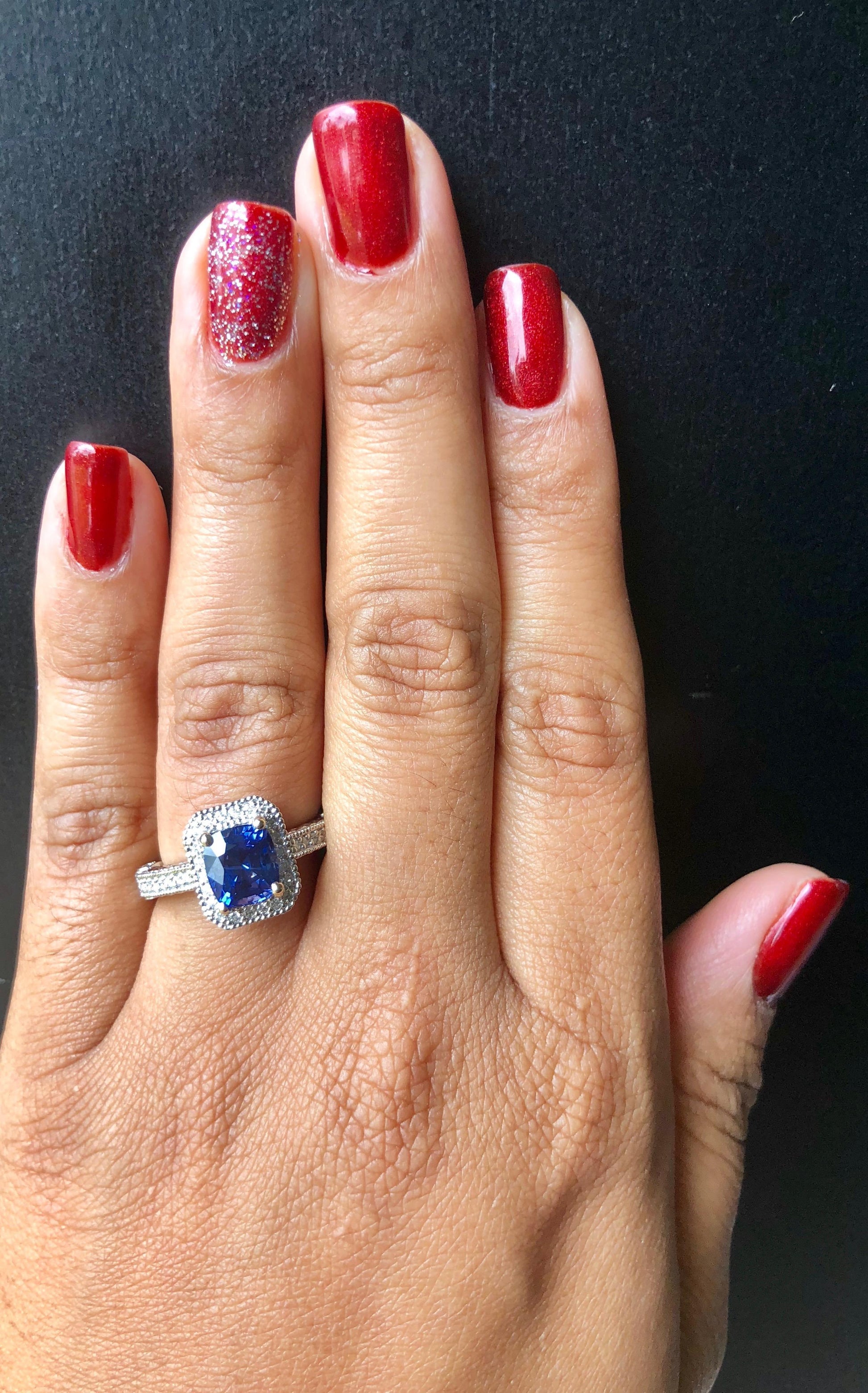 3.18 Carat Blue Sapphire Diamond Engagement Ring 14 Karat White Gold