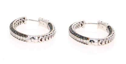 3.21 Carat Black Diamond White Diamond Hoop White Gold Earrings