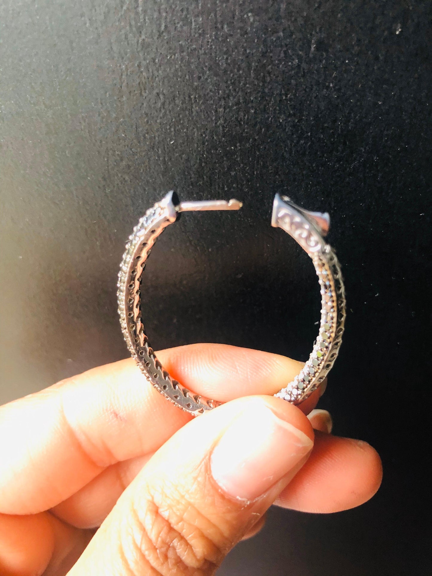 3.21 Carat Black Diamond White Diamond Hoop White Gold Earrings