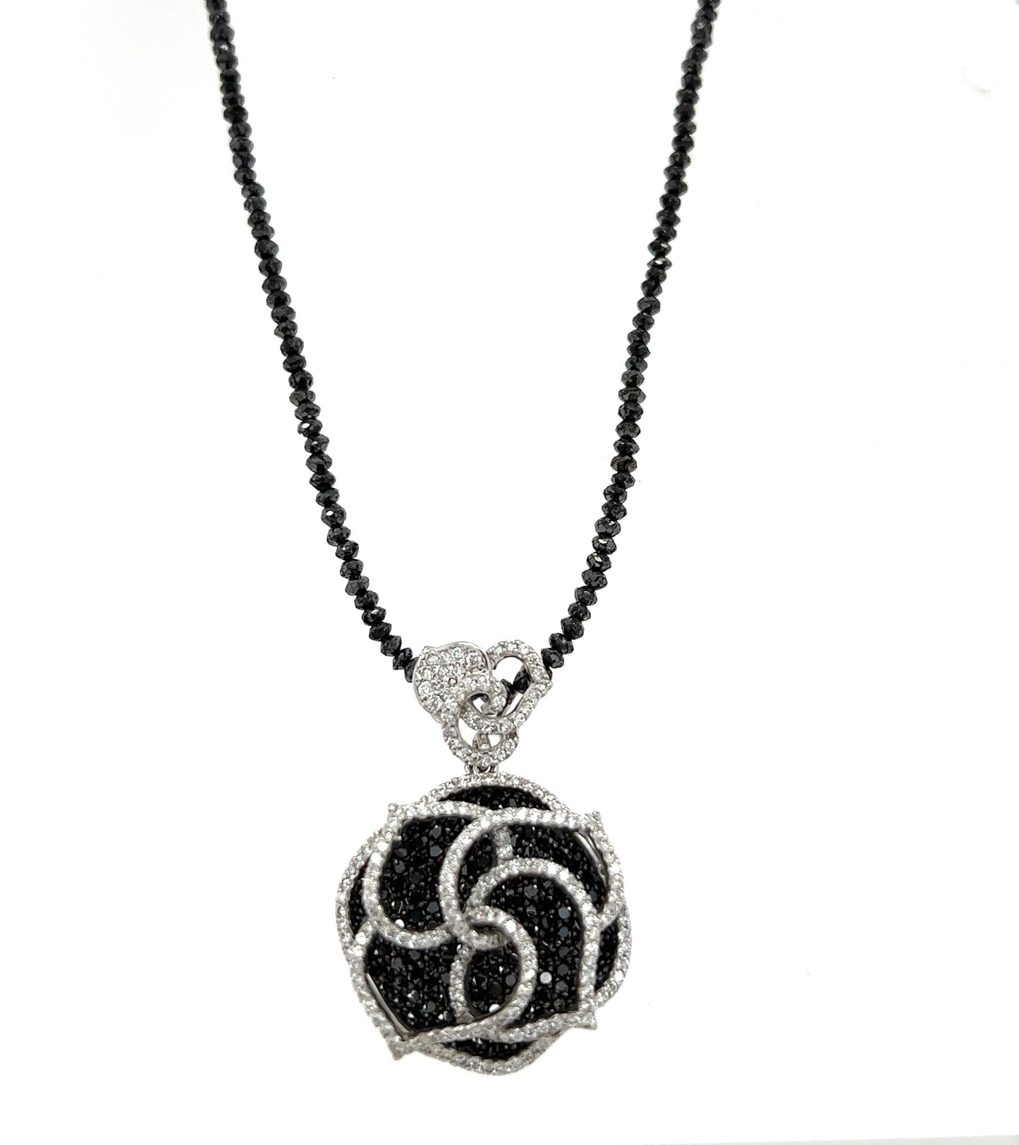 3.21 Carat Diamond Flower Pendant Black Diamond Briolette Cut  Necklace
