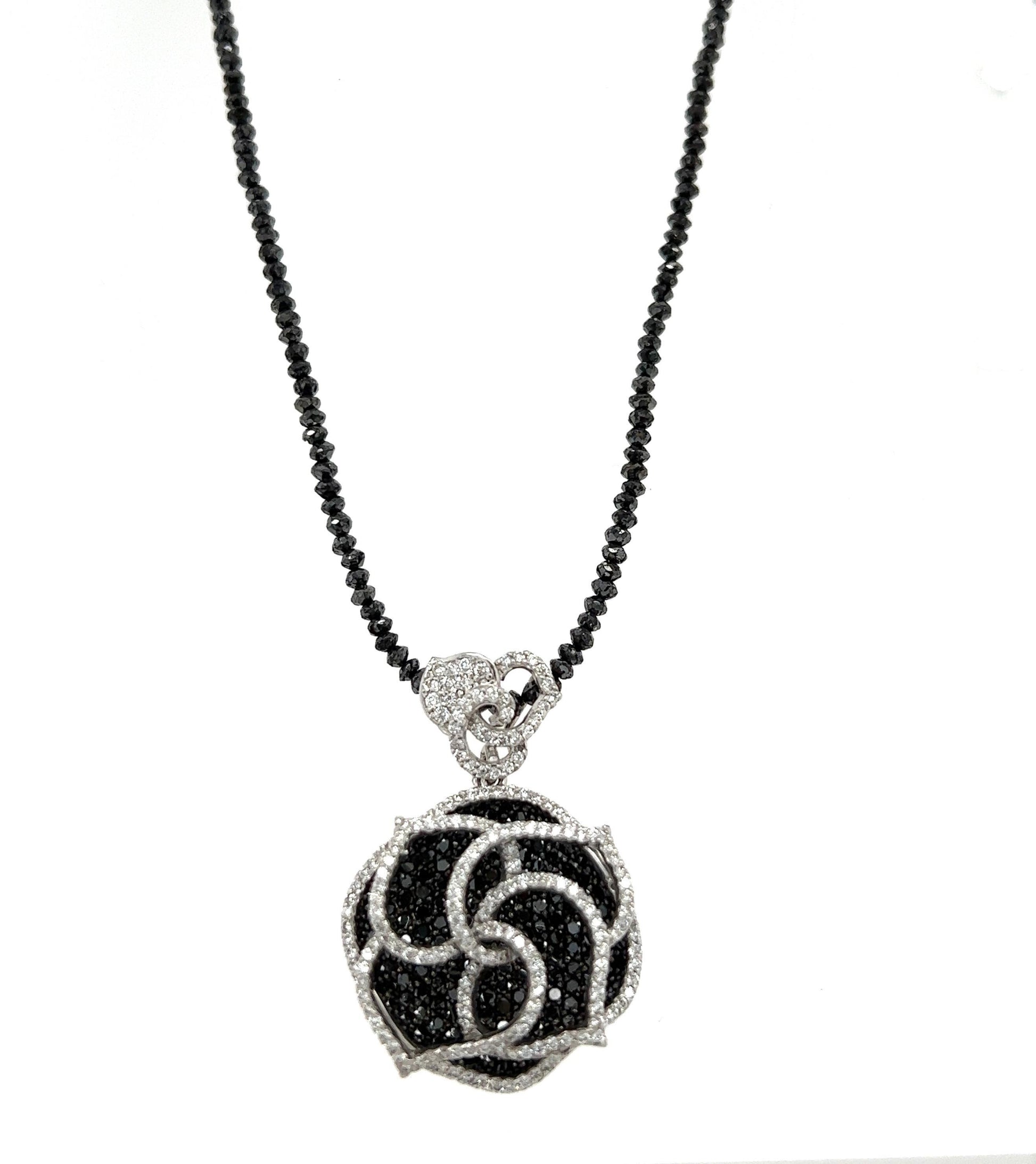 3.21 Carat Diamond Flower Pendant Black Diamond Briolette Cut  Necklace